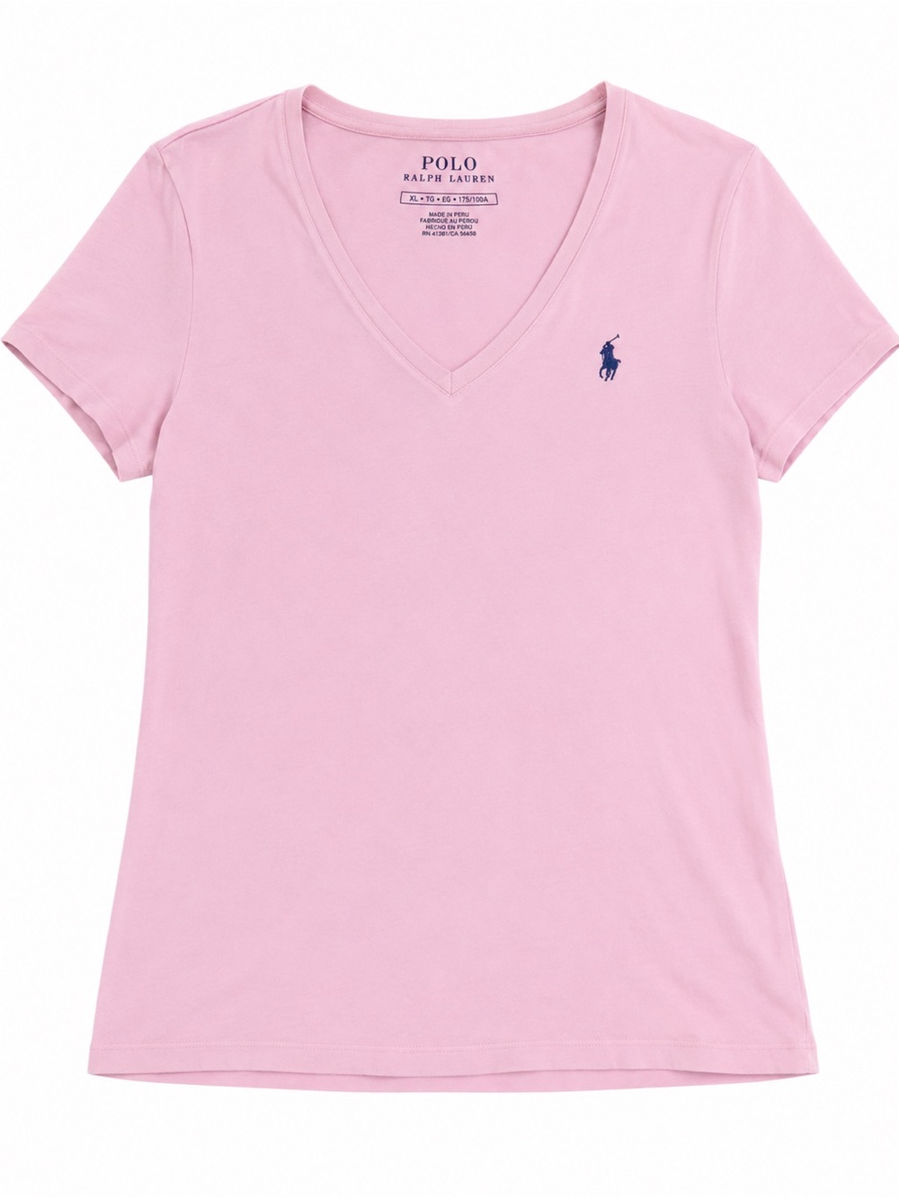Polo by Ralph Lauren Light Pink V-Neck Tee with Navy Logo